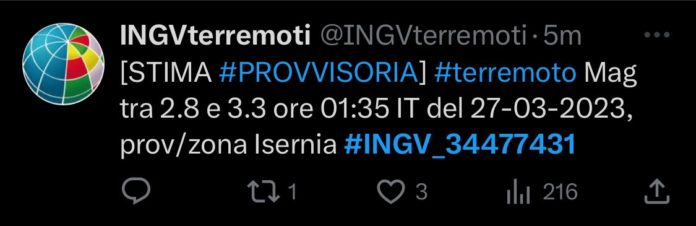 Scossa di terremoto a Vastogirardi, sentita anche a Isernia