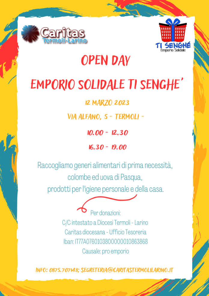Open day, il 12 marzo raccolta di generi di prima necessità all’emporio solidale ‘Ti senghè’ di Termoli