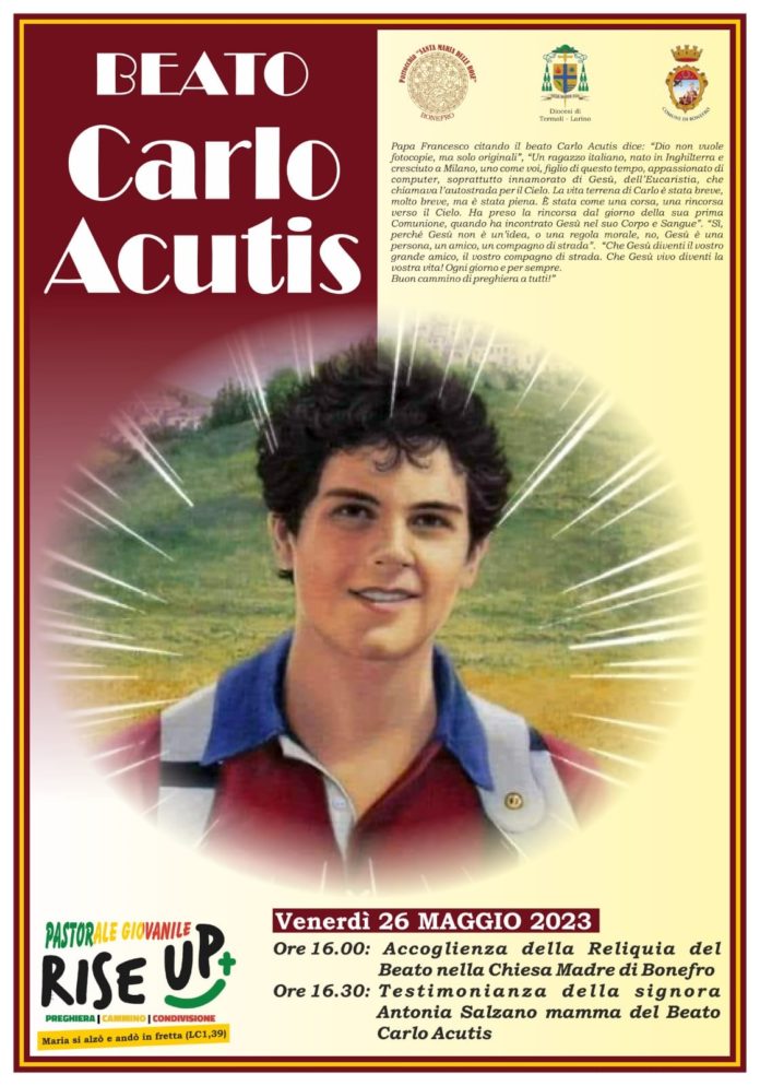 Beato Carlo Acutis, Bonefro accoglie la reliquia del giovane con la testimonianza della mamma, Antonia Salzano