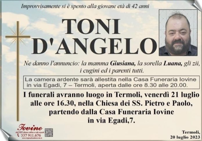 Malore improvviso, Toni D’Angelo muore a 42 anni