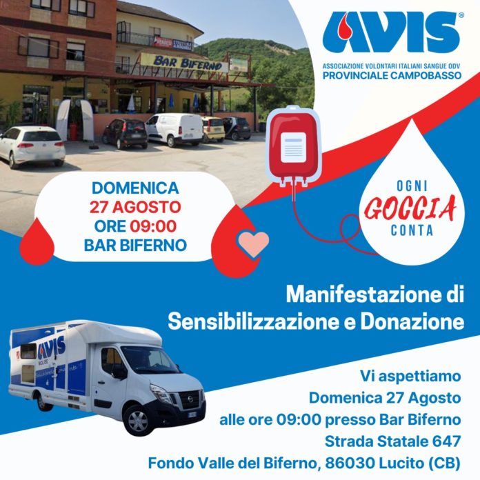 Domenica 27 agosto iniziativa dell’AVIS lungo la Bifernina