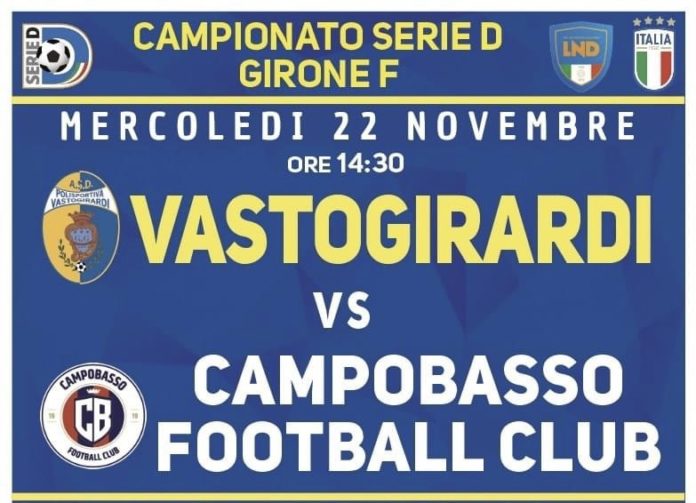 Calcio, Serie D, domani riprende il derby tra Vastogirardi e Campobasso, si riparte dal minuto 25′