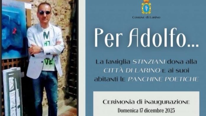 Larino, la famiglia Stinziani dona alla comunità “panchine poetiche” in ricordo di Adolfo