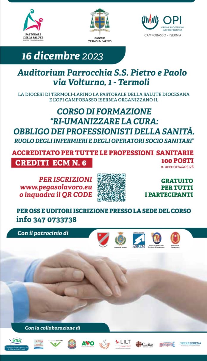 Termoli: “Ri-umanizzare la cura:obbligo dei professionisti della sanità”. Corso formativo a cura della Diocesi, Pastorale e OPI