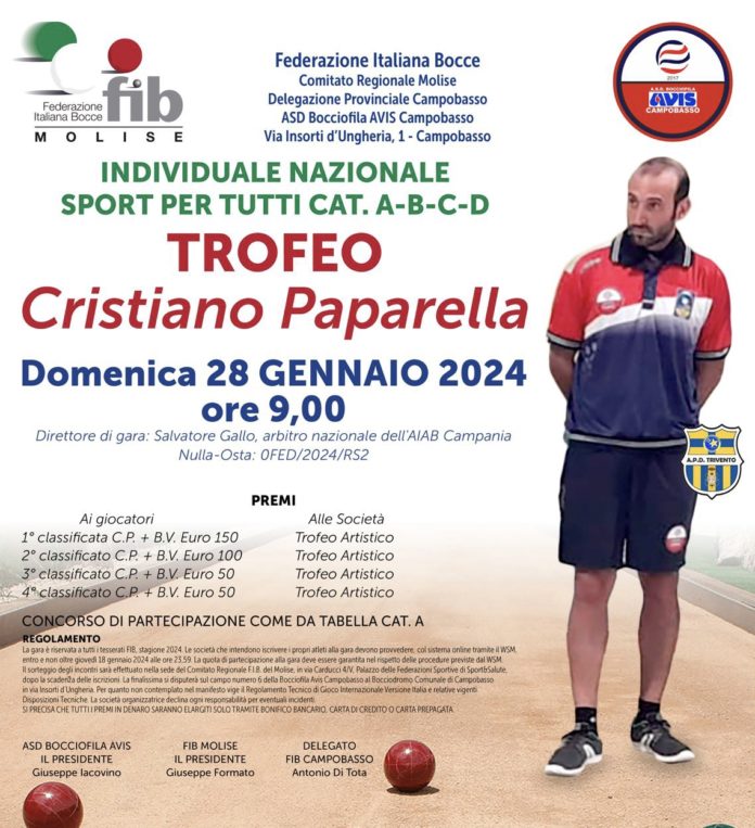 Bocce, domenica il Trofeo “Cristiano Paparella”. Oltre 236 atleti in gara