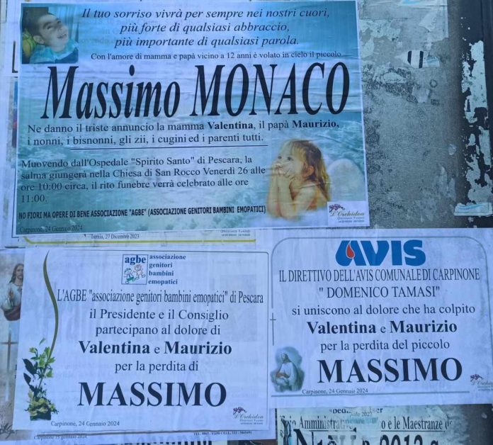 Muore a dodici anni dopo una lunga malattia, lutto cittadino a Carpinone Massimo Monaco