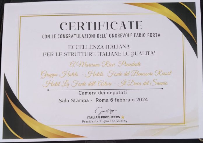 Marciano Ricci premiato in Parlamento. Patriciello: “Un orgoglio per tutto il Molise”