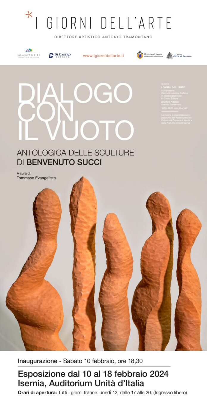 Isernia,‘Dialogo con il vuoto’: all’Auditorium Unità d’Italia l’antologica delle sculture di Benvenuto Succ