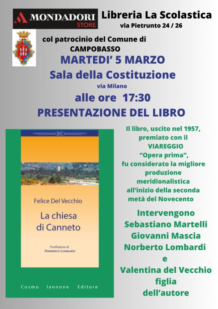 Settimana ricca di appuntamenti culturali a Campobasso. Presentazione della ristampa del libro “La chiesa di Canneto”