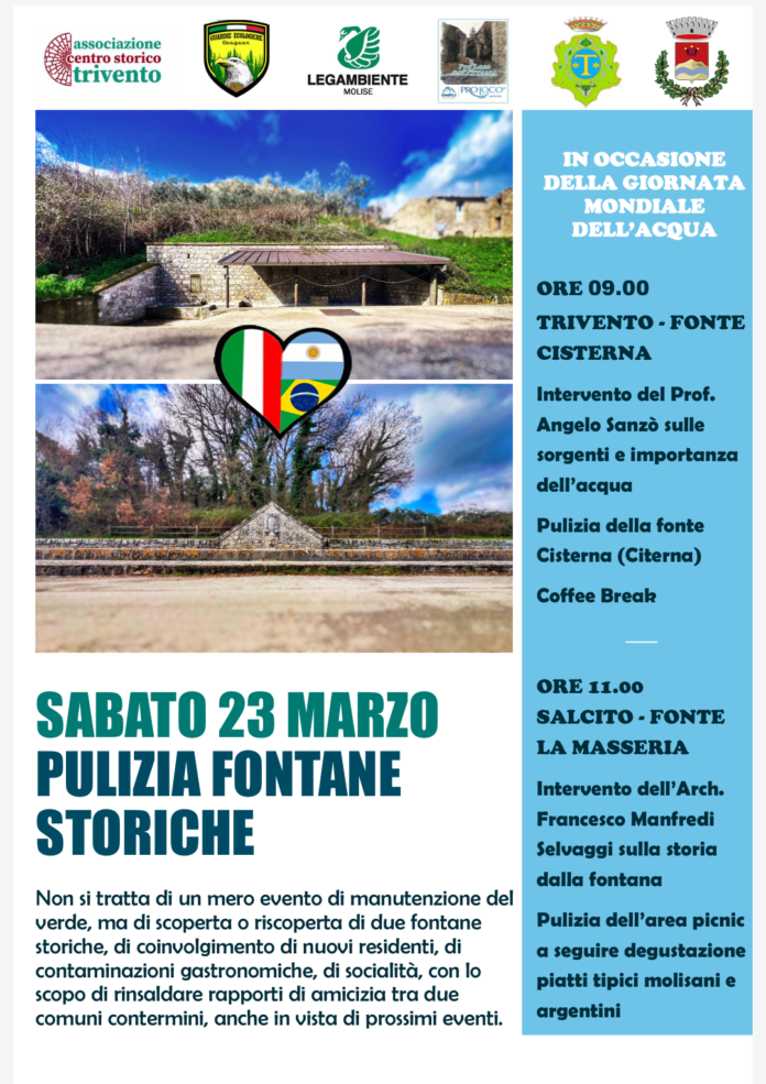 Pulizia delle fontane storiche, l’associazione Centro storico Trivento per la Giornata mondiale dell’acqua