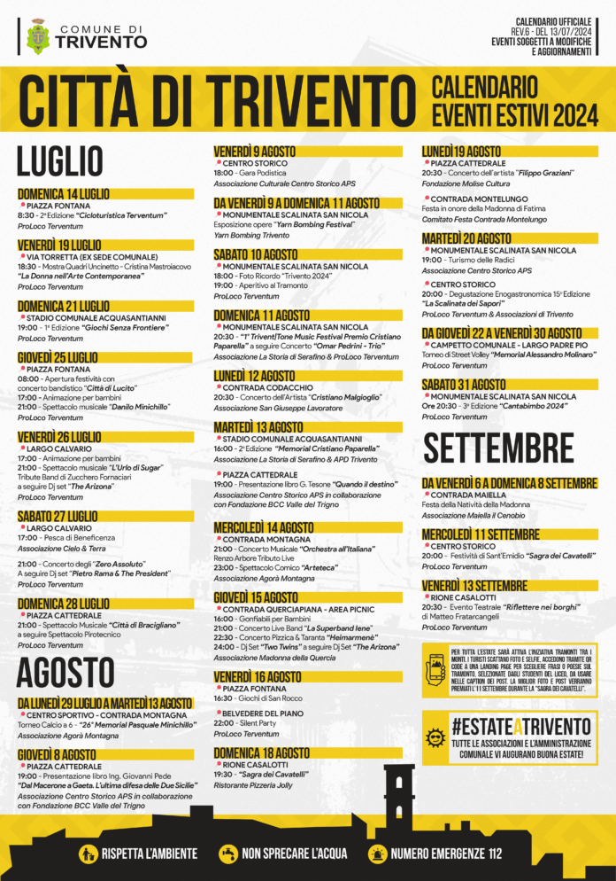 Al via il ricco cartellone estivo di Trivento: cultura, musica, sport e sociale, ce n’è per tutti i gusti