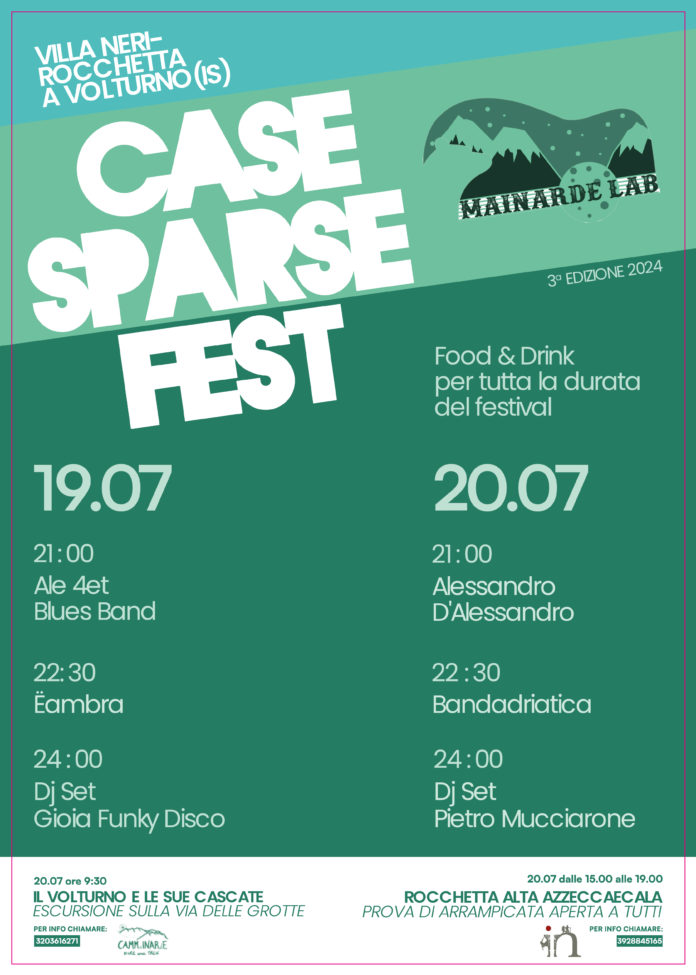 Il 19 e il 20 luglio torna a Rocchetta a Volturno il Case Sparse Fest Case sparse fest