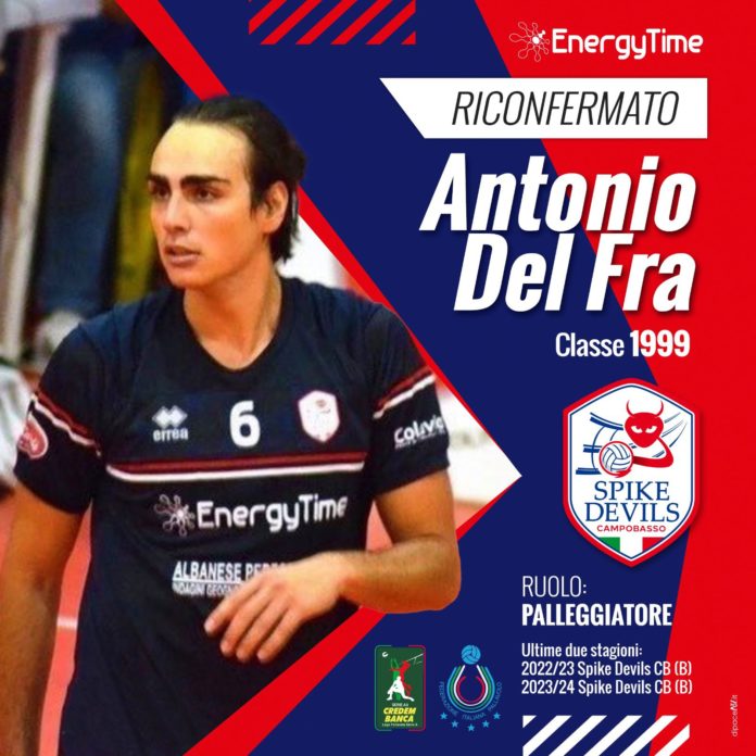 Volley, A3, EnergyTime Spike Devils, in regia anche il vastese Del Fra. Per l’alzatore terza stagione consecutiva con i colori rossoblù