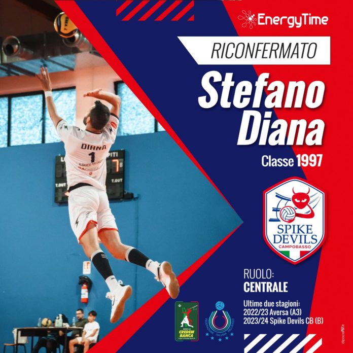 Volley, EnergyTime Spike Devils, Diana resta al centro del progetto. Il giocatore agnonese: «Dimostrare di valere pienamente l’A3»