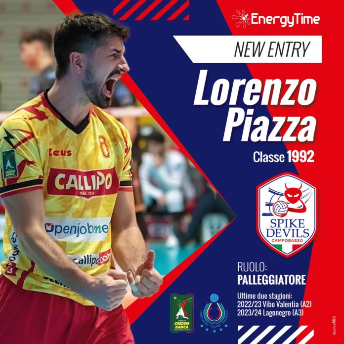 Volley, A3, EnergyTime Spike Devils, le strategie rossoblù passeranno per le mani del palleggiatore abruzzese Lorenzo Piazza