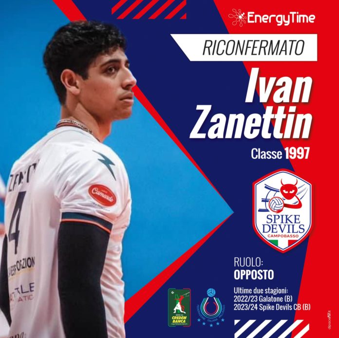 Volley, A3, EnergyTime Spike Devils, conferma per l’opposto Zanettin. Il bomber rossoblù: «Punto a dare il massimo per la causa»