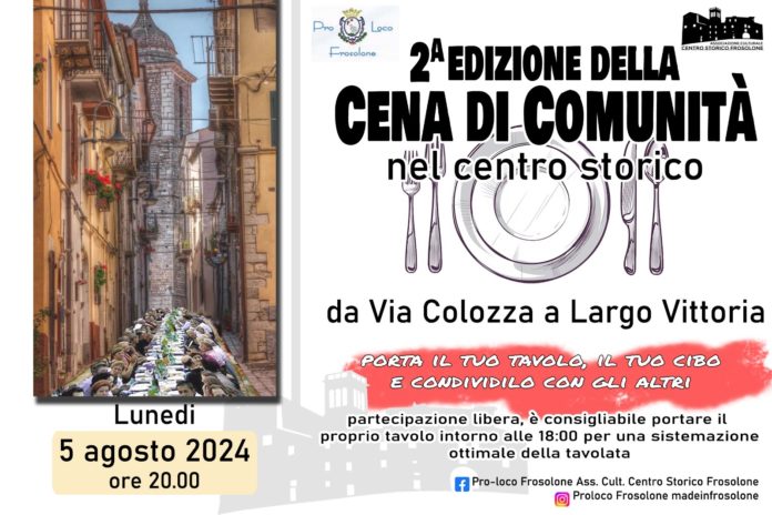 Frosolone, domani la seconda edizione della cena di comunità