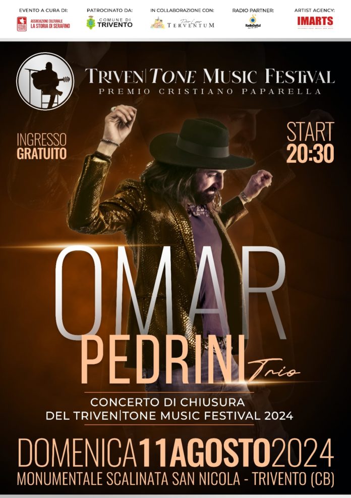 Prima edizione del “Triven|Tone Music Festival – Premio Cristiano Paparella”, l’11 agosto sulla monumentale scalinata di san Nicola a Trivento. Omar Pedrini superospite, John Lynch presidente della giuria
