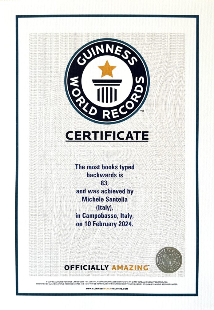 20° Titolo mondiale Guinness World Records per il molisano Michele Santelia Michele Santelia