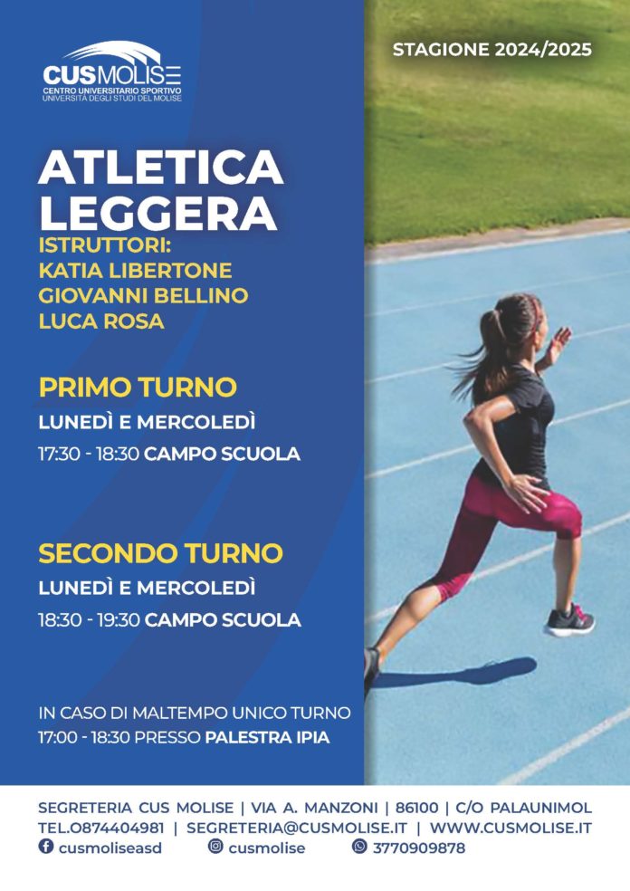 Cus Molise, nasce il corso di Atletica Leggera