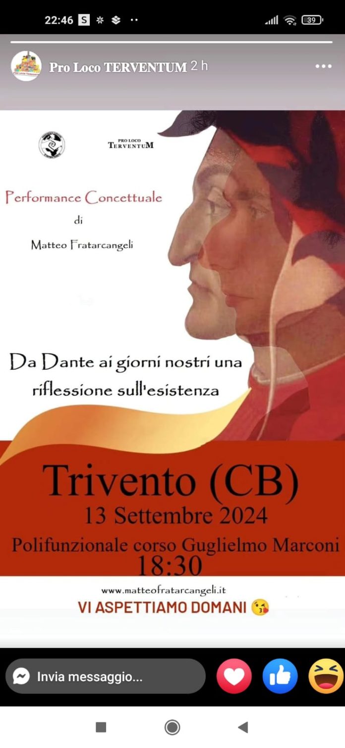 Pro loco Terventum presente “Da Dante ai giorni nostri, una riflessione sull’esistenza”