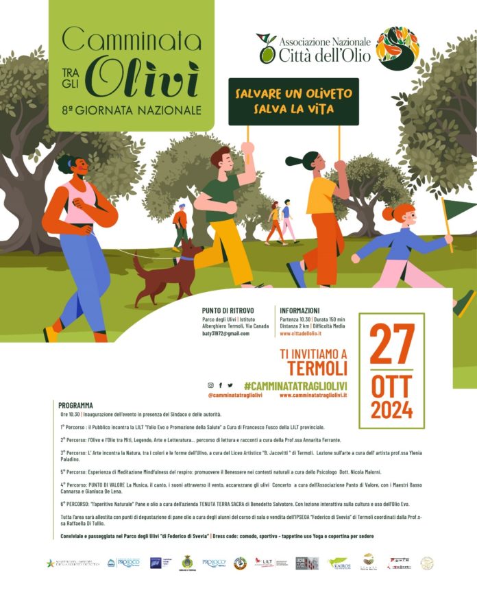 Termoli, il 27 ottobre l’Ottava Giornata Nazionale della “Camminata tra gli Olivi”