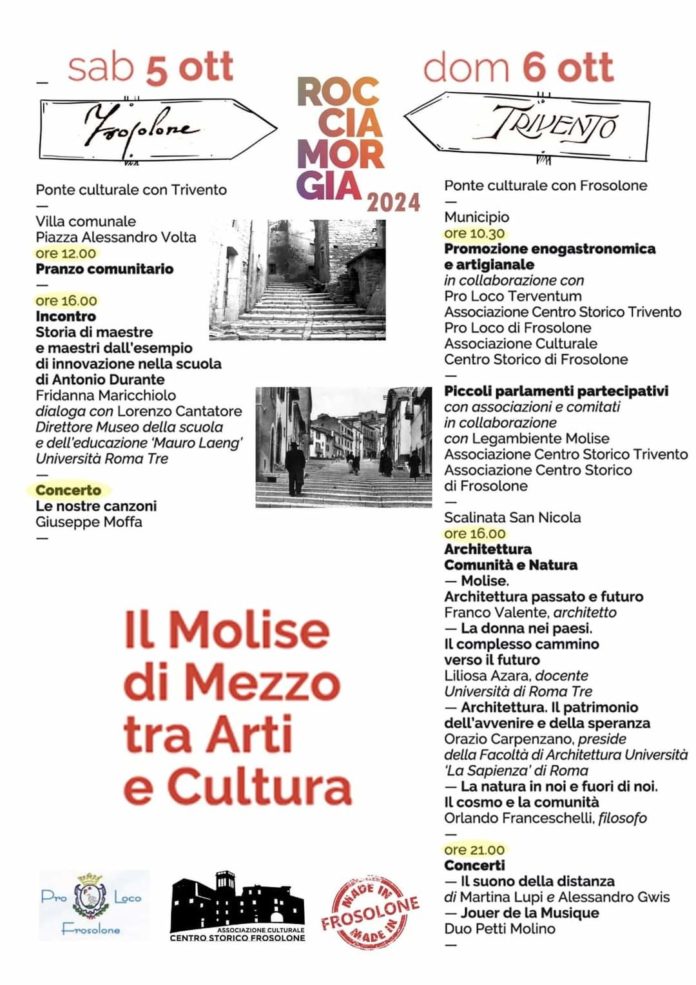 RocciaMorgia – Il Molise di Mezzo a Frosolone con una serie di eventi: sabato 5 ottobre Molise di Mezzo