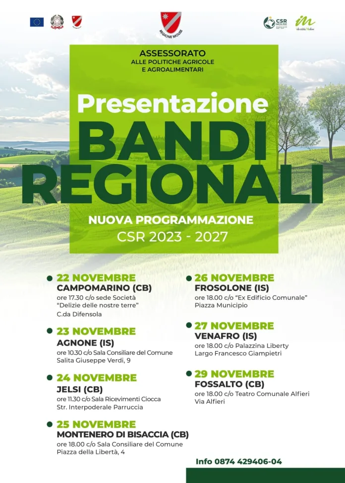 Regione, bandi agricoltura: dal 22 al 29 incontri illustrativi sul territorio