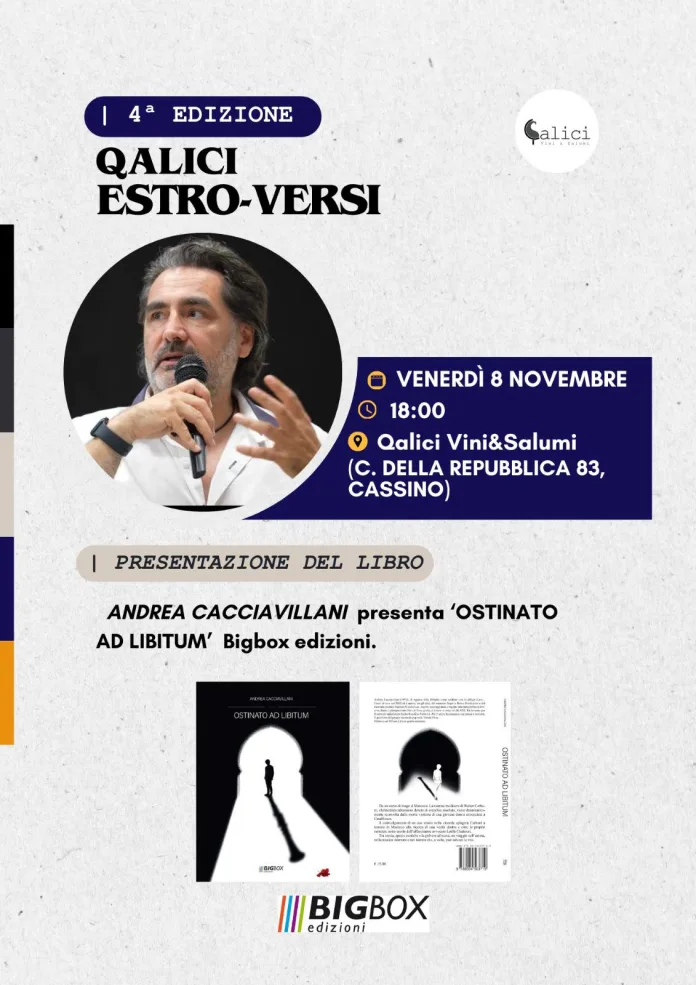 Ostinato Ad Libitum”, Andrea Cacciavillani a Cassino con il suo libro a Qalici Estro-versi andrea cacciavillani