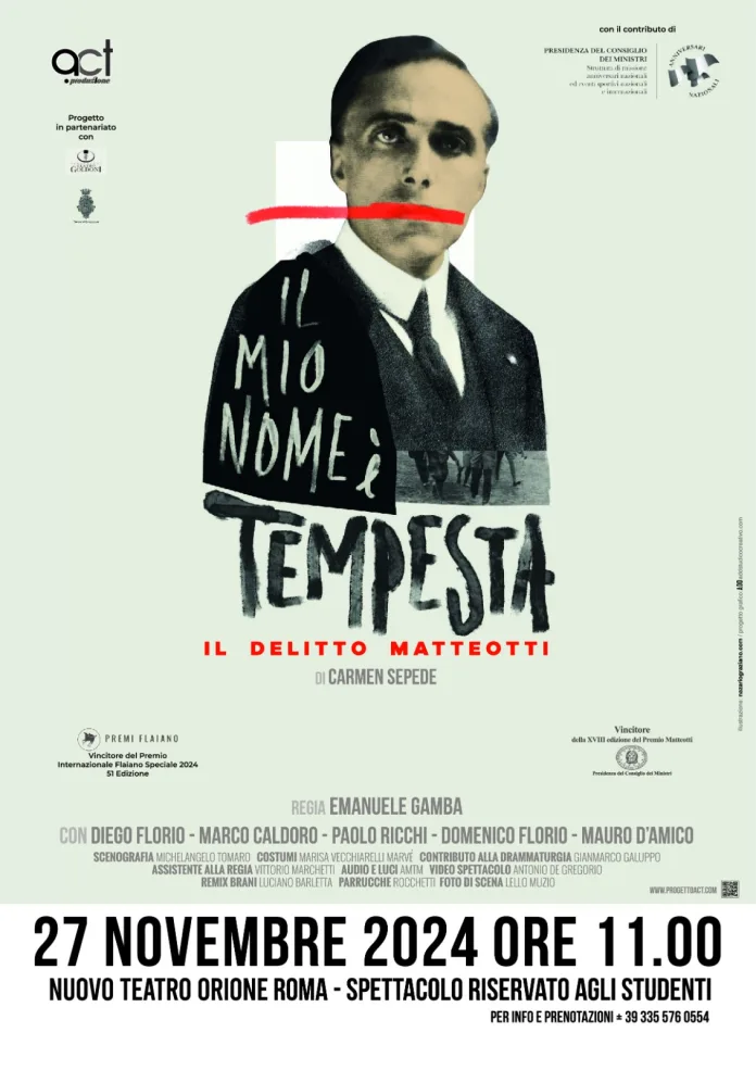 Lo spettacolo su Matteotti in scena a Roma, messaggio di Mattarella