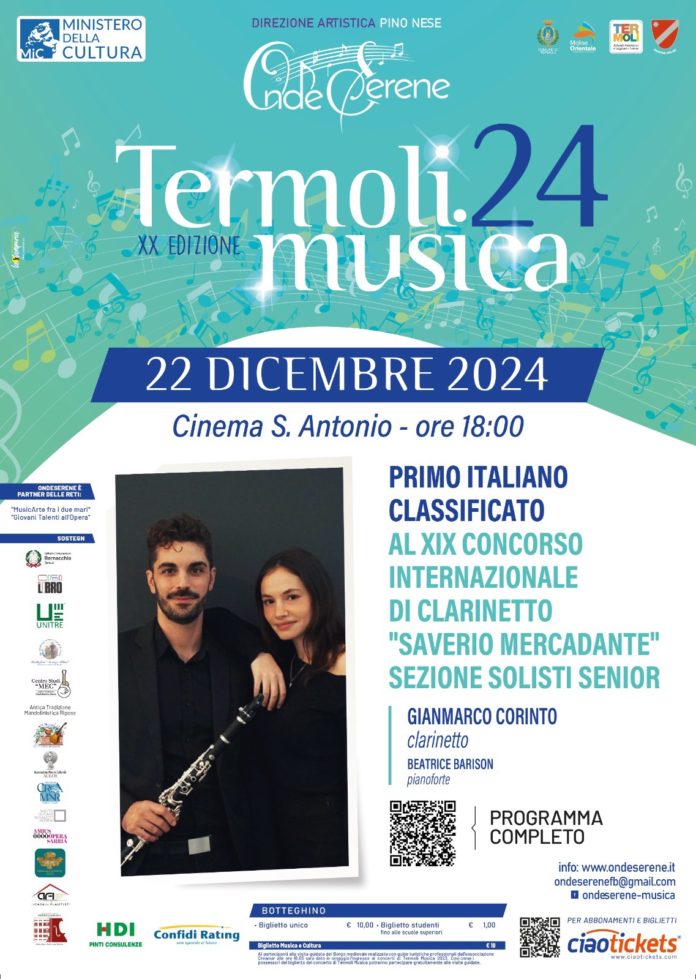 Termoli Musica 24: primo classificato al XIX Concorso Internazionale di Clarinetto “Saverio Mercadante”