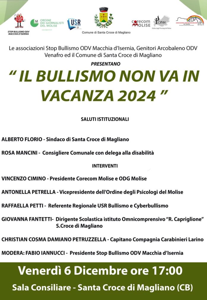 Santa Croce di Magliano: convegno dal titolo “Il bullismo non va in vacanza”
