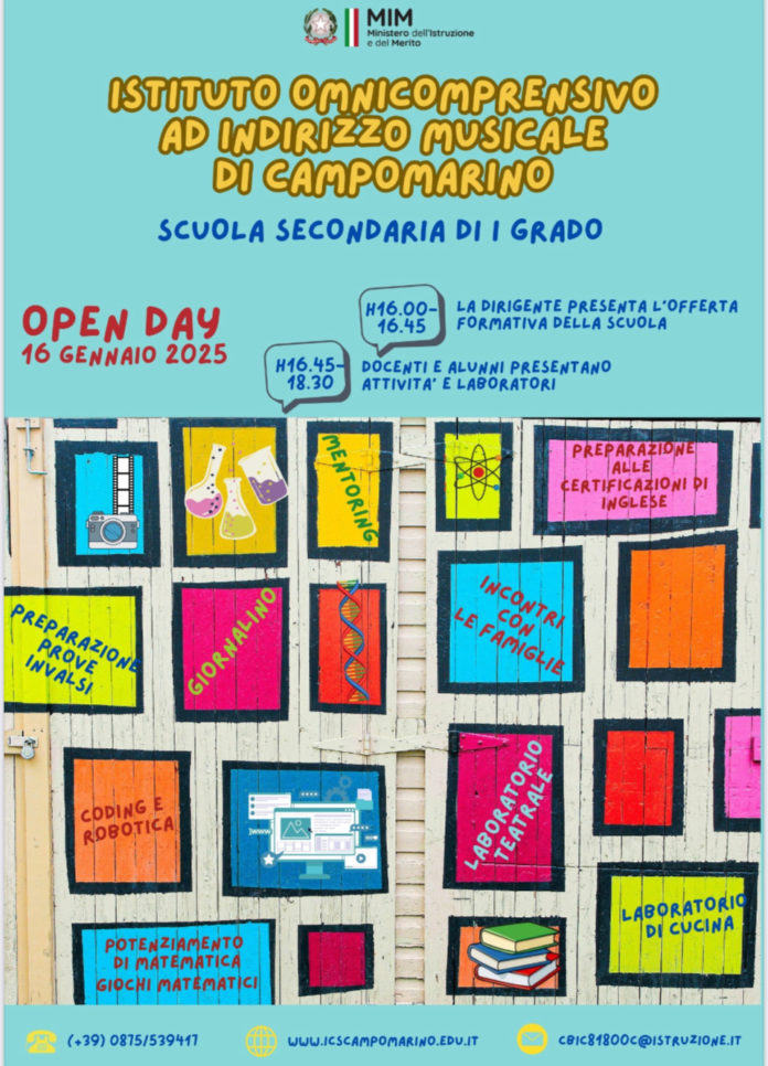 Istituto Omnicomprensivo di Campomarino, oggi Open day: porte aperte a tutti i nuovi iscritti