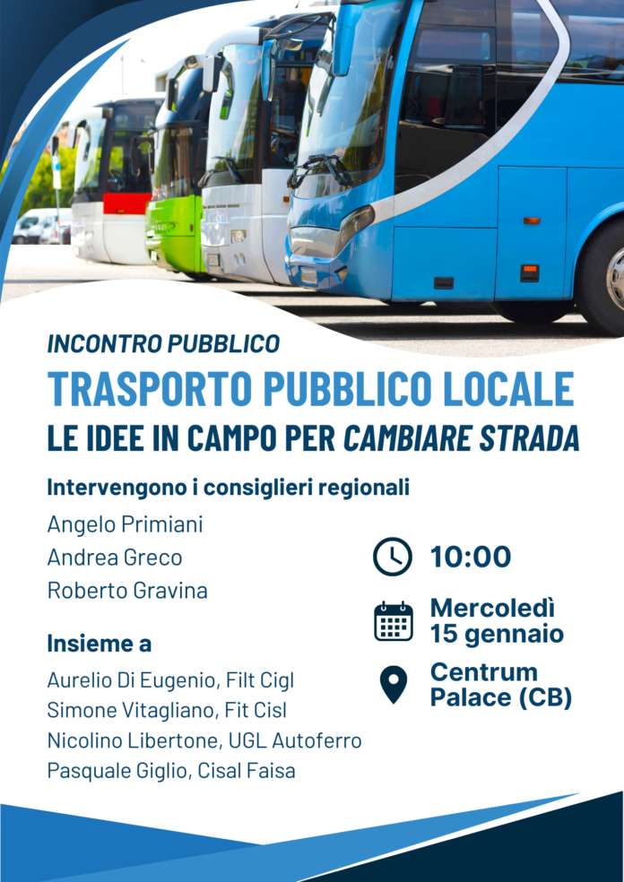 Trasporto pubblico locale, mercoledì 15 gennaio l’incontro a Campobasso: “Le idee in campo per cambiare strada”