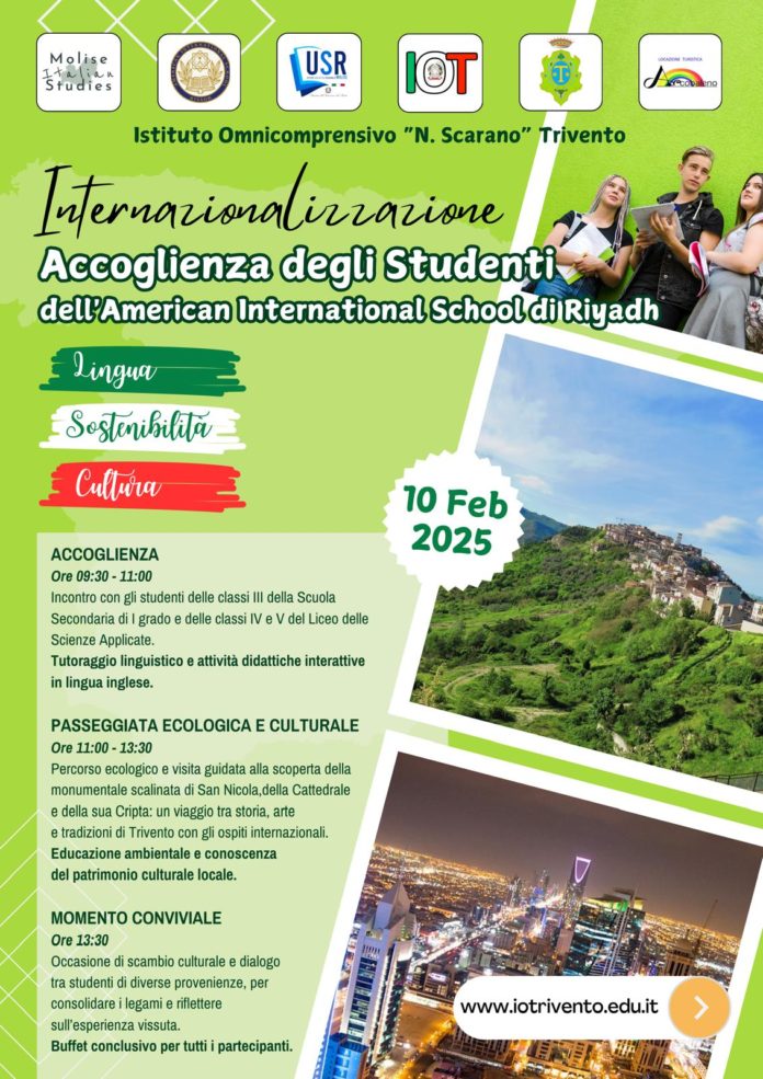 Gli studenti dell’American International School di Riyadh ospiti dell’Istituto “Nicola Scarano” di Trivento. Natilli: l’internazionalizzazione dell’educazione è oggi più che mai una necessità