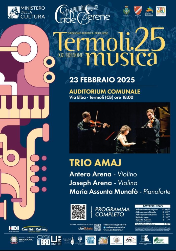 Termoli Musica: domenica 23 febbraio, concerto con il trio Amaj