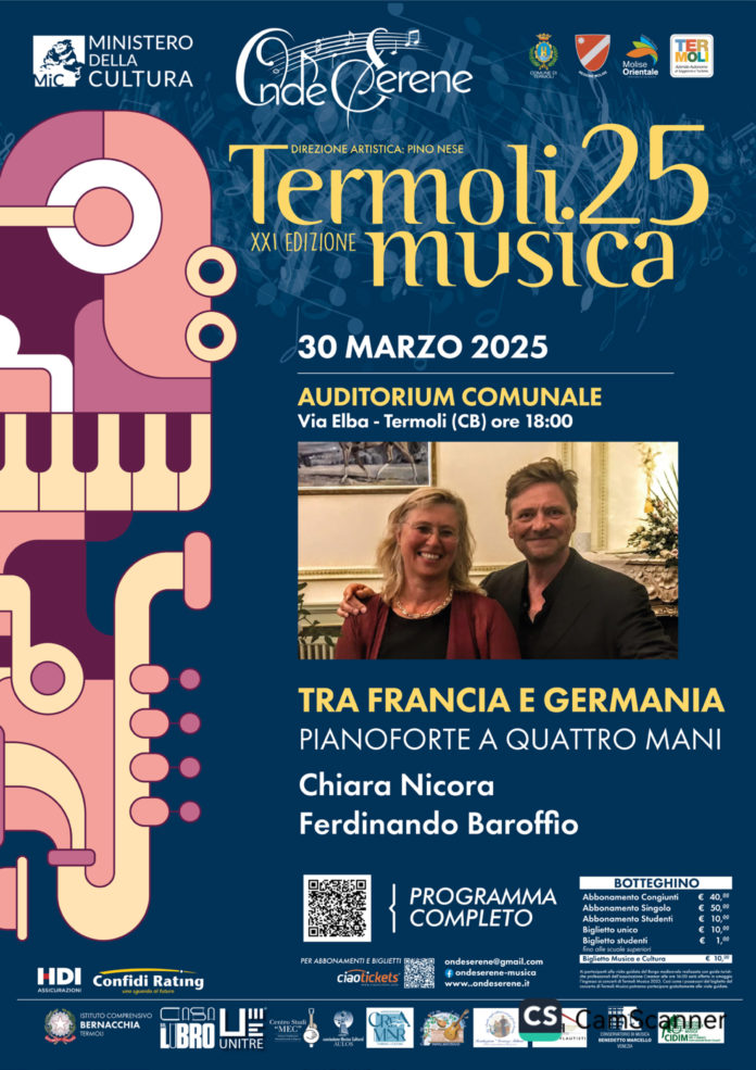 Termoli Musica: questo pomeriggio il concerto di Chiara Nicola e Ferdinando Baroffio