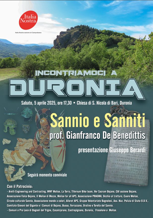 “Incontriamoci a Duronia, Sannio e Sanniti” con il professor De Benedittis