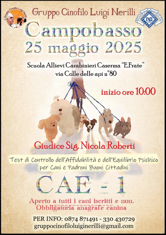 Settima esposizione regionale canina del Sannio, Gruppo cinofilo “Luigi Nerilli”, presso la Scuola Allievi Carabinieri “E. Frate” di Campobasso
