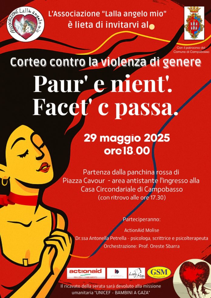 Contro a violenza di genere, l’associazione “Lalla angelo mio” organizza un corteo a Campobasso