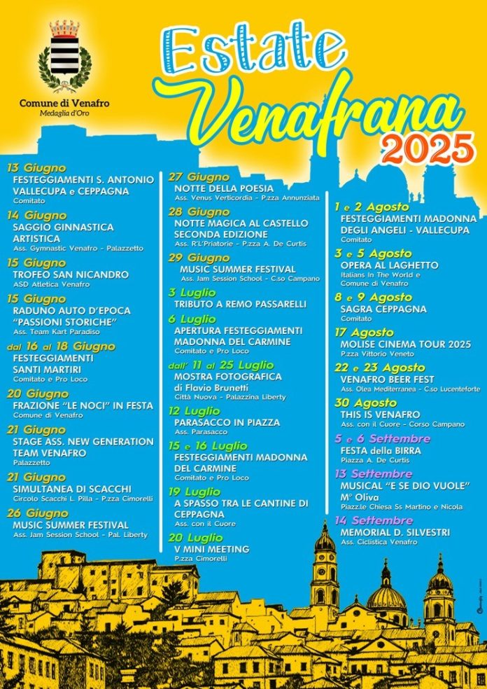 Al via l’Estate Venafrana: ecco tutti gli appuntamenti del 2025 Estate Venafrana 2025
