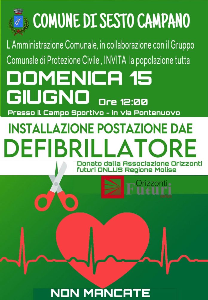 Una giornata per la vita: sport, giovani e prevenzione a Sesto Campano per l’installazione di un altro defibrillatore Locandina defibrillatore Sesto Campano
