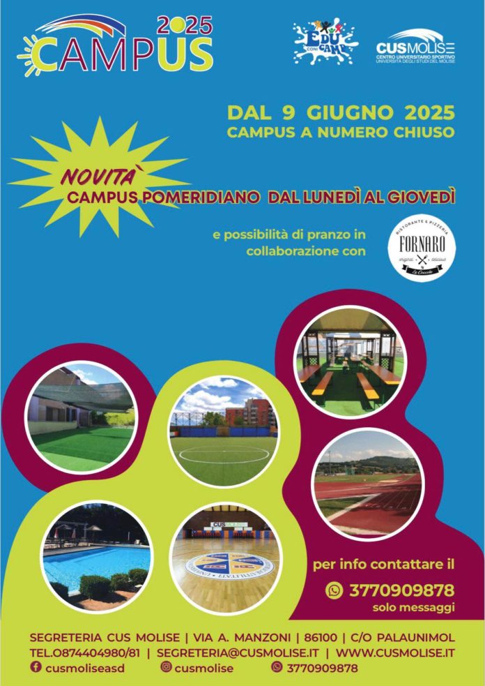 Cus Molise, lunedì parte il Campus Estivo tra conferme e tante novità