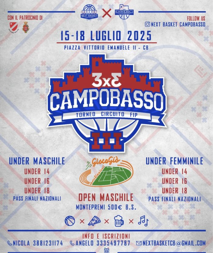Torna il Basket 3vs3 a Campobasso: dal 15 al 18 Luglio la Terza Edizione del Torneo Next Basket ed Ennebici