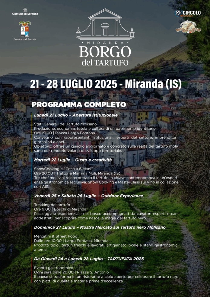 Miranda, dal 21 al 28 luglio la prima edizione del Borgo del Tartufo Locandina Miranda Borgo del Tartufo