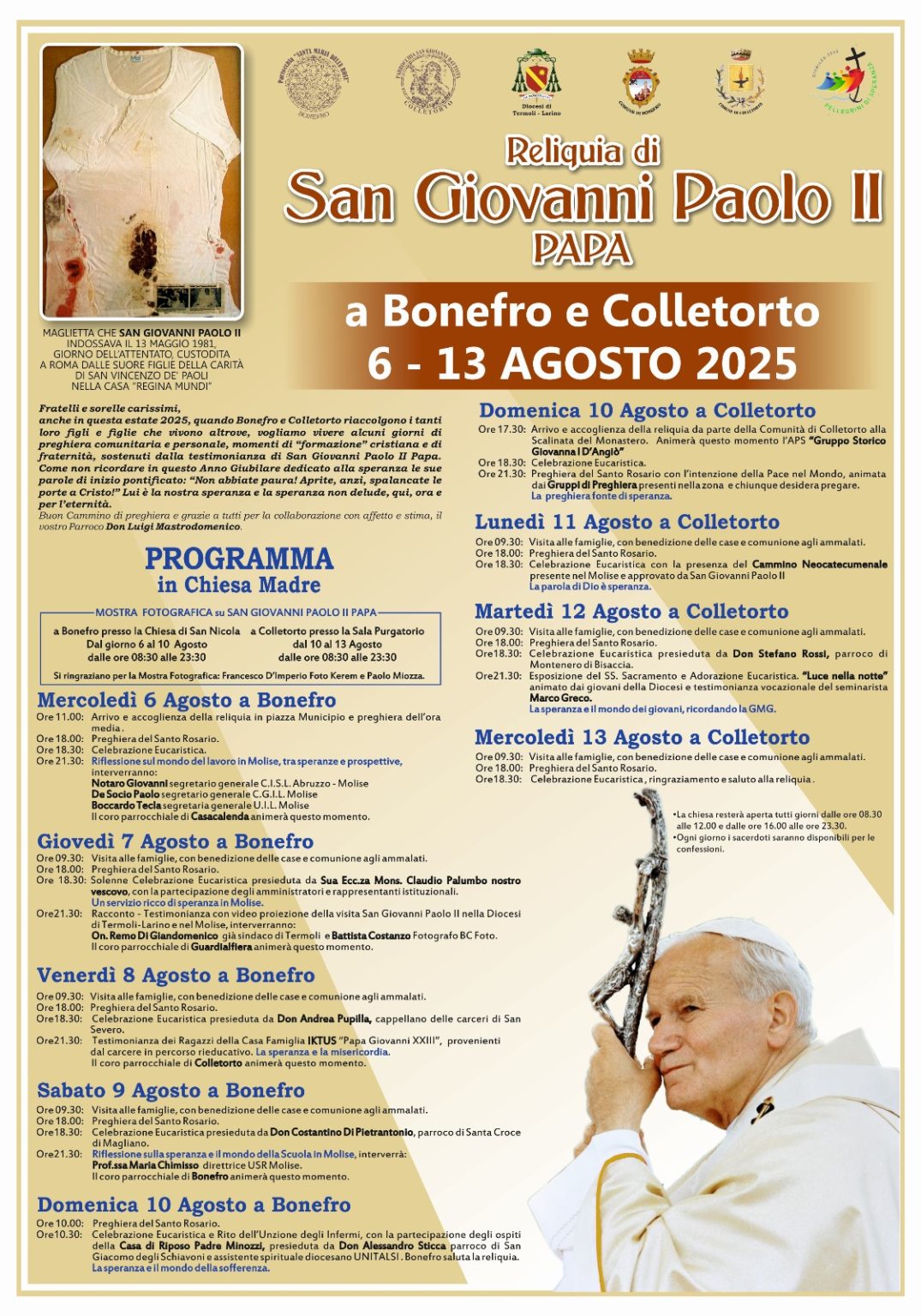 Reliquia di San Giovanni Paolo II Papa a Bonefro e Colletorto dal 6 al ...