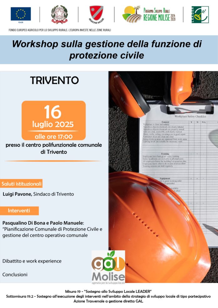 Gestione della funzione di Protezione civile, a Trivento il workshop promosso dal GAL Molise