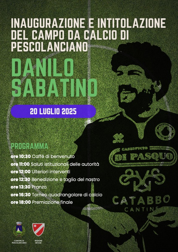 Pescolanciano, tutto pronto per l’inaugurazione del nuovo campo sportivo dedicato a Danilo Sabatino