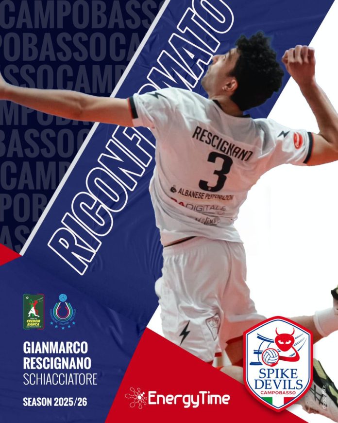 Volley, A3, EnergyTime Spike Devils, atto quarto per Rescignano. Lo schiacciatore sannita costante nel percorso campobassano