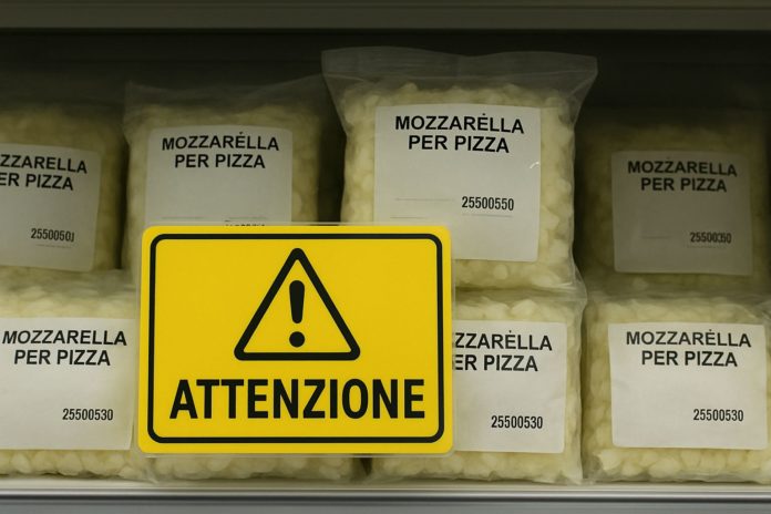 Mozzarella per pizza richiamata dal commercio per latte inquinato: rischio chimico per i consumatori